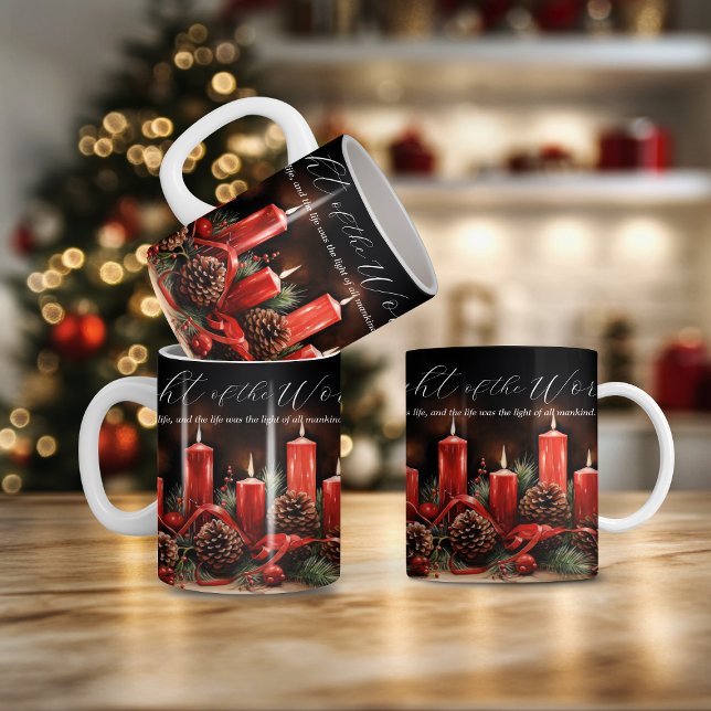 Caneca De Café Luz Elegante da Bíblia Mundial Verso Natal (Elegant Light of the World Bible Verse Christmas Coffee Mug)