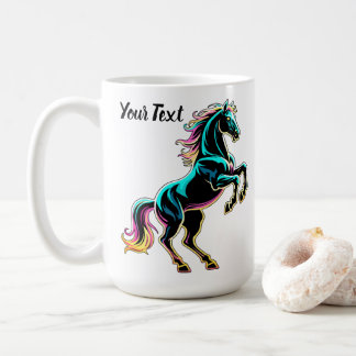 Caneca De Café Luz Neon de Cavalo Efeito Glitch Estilo Retro