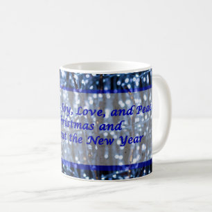 Caneca De Café Luzes azuis Abstrato Texto natalino Café