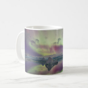 Caneca De Café Luzes da Aurora Refletem Lagoa   Islândia