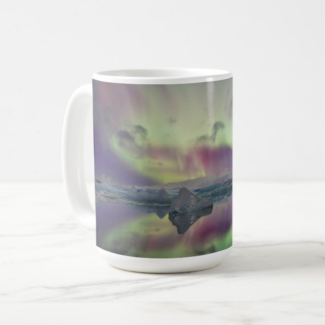 Caneca De Café Luzes da Aurora Refletem Laguna | Islândia (Frente Esquerda)