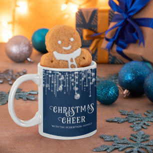Caneca De Café Luzes de Corda Azul Marinho Natal Festa