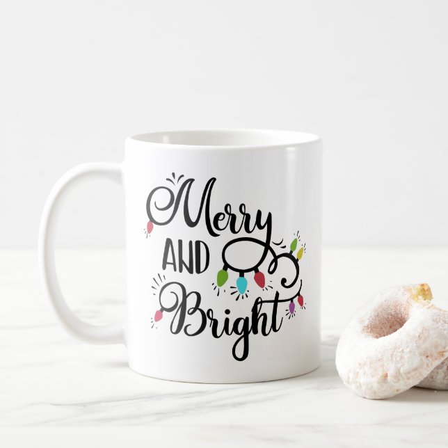 Caneca De Café luzes de feriado alegres e brilhantes (Com Donut)