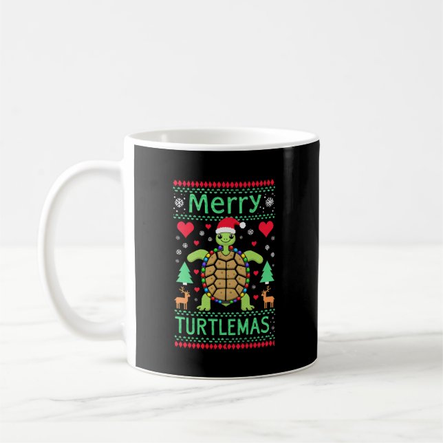 Caneca De Café Luzes De Natal Alegre Turtlemas Tartaruga Fofa Pap (Esquerda)