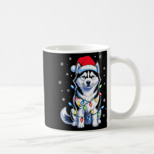 Caneca De Café Luzes de Natal Cachorro Husky Chapéu de Papai Noel