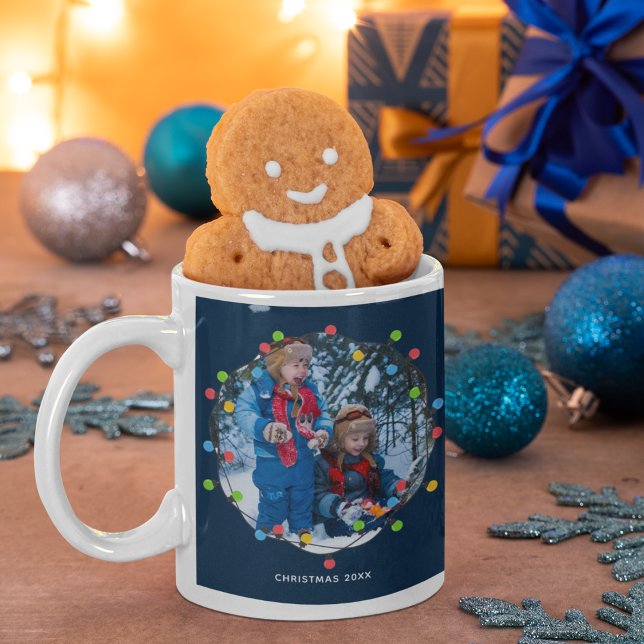 Caneca De Café Luzes de Natal Crianças Foto Azul, Bonito Presente (Criador carregado)