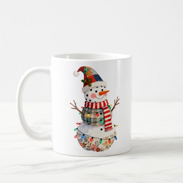 Caneca De Café Luzes de Natal de Boneco de Neve de Patchwork Fofa (Esquerda)