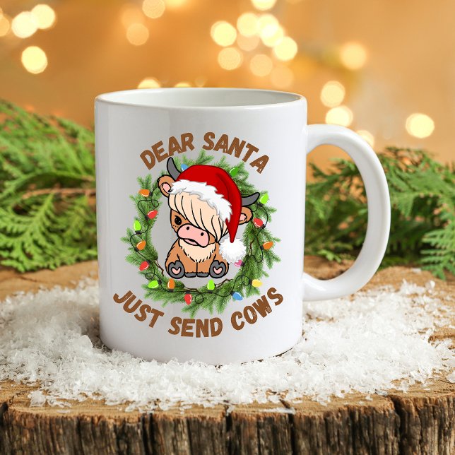 Caneca De Café Luzes de Natal de Fazenda de Vaca Highland (Criador carregado)