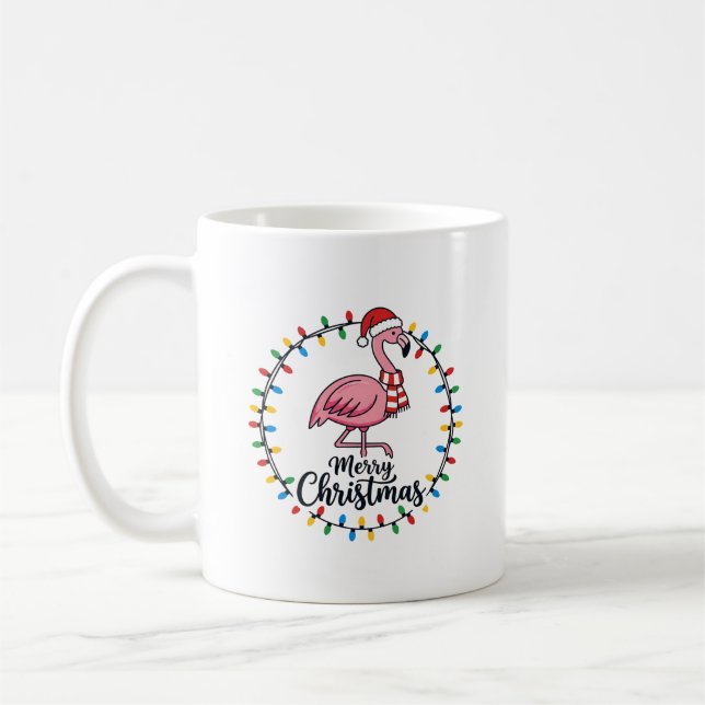 Caneca De Café Luzes de Natal de Flamingo Feriado (Esquerda)