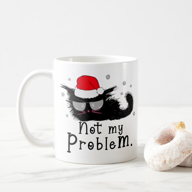 Caneca De Café Luzes de Natal de Gato Negro Engraçado (Com Donut)