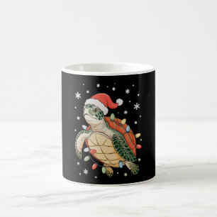 Caneca De Café Luzes de Natal de Tartaruga Marinha Chapéu de Nata