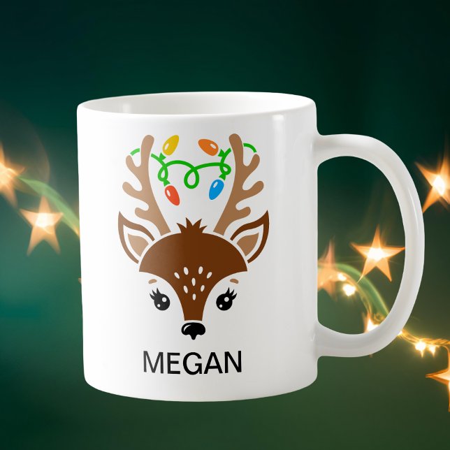Caneca De Café Luzes de Natal Rena com Chifres Rosto (Christmas String Lights Antlers Reindeer Face Coffee Mug
)
