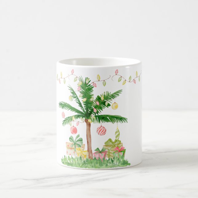 Caneca De Café Luzes de Natal Tropicais Aquarela (Centro)