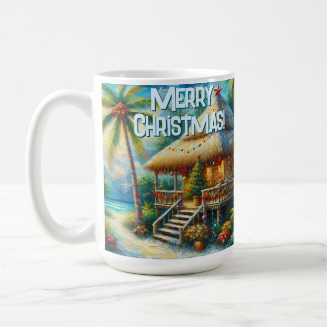 Caneca De Café Luzes de praia de palmeira de Natal Tropical (Esquerda)