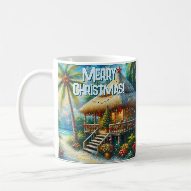 Caneca De Café Luzes de praia de palmeira de Natal Tropical (Esquerda)