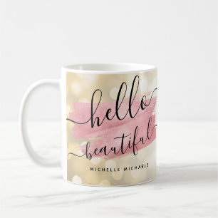 Caneca De Café Luzes Douradas de Tinta Dourada Moderna, Rosa, Ol