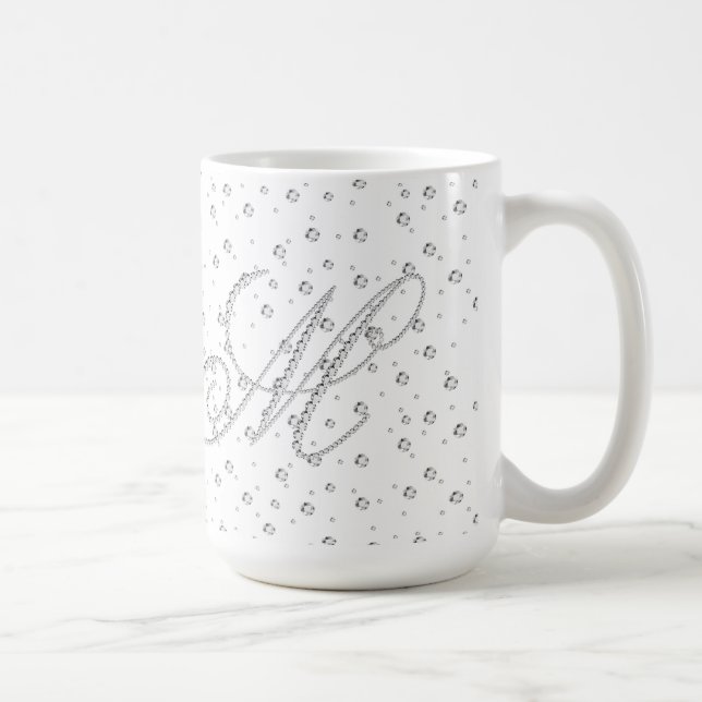 Caneca De Café M Monograma inicial Impressão de diamantes brancos (Direita)
