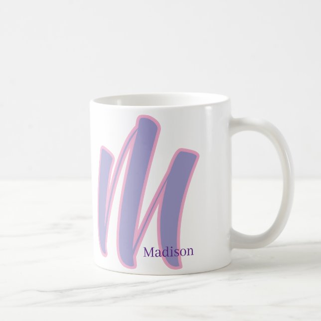 Caneca De Café M Nome Personalizado Moderno Rosa e Roxo (Direita)