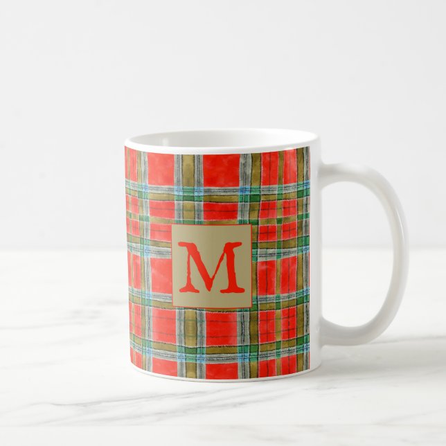Caneca De Café MAC BAIN TARTAN White Mug + Inicial (Direita)