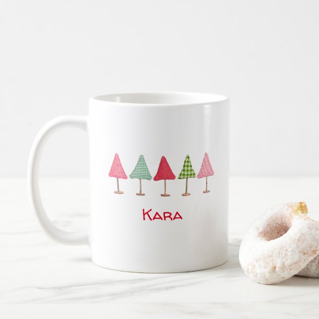 Caneca De Café Maçã de árvores de natal verde-rosa-branca (Com Donut)