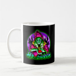 Caneca De Café Maçã de Chapéu Mágico de Bruxa Verde Spooky