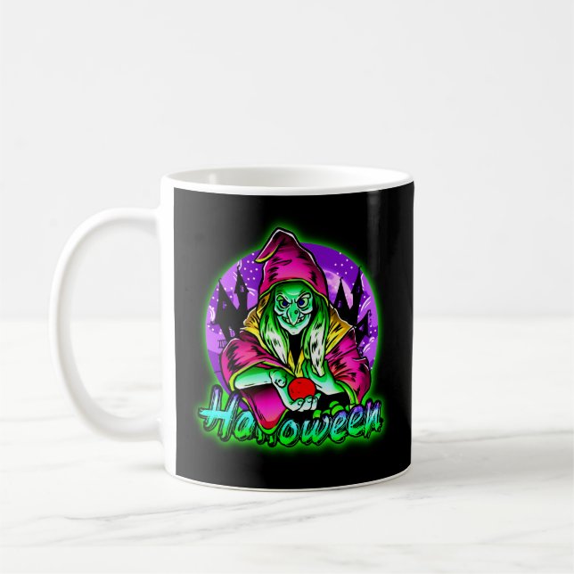 Caneca De Café Maçã de Chapéu Mágico de Bruxa Verde Spooky (Esquerda)