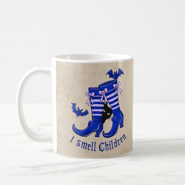 Caneca De Café Maçã de Dia das Bruxas Spooky: Cheira a Criança (Esquerda)