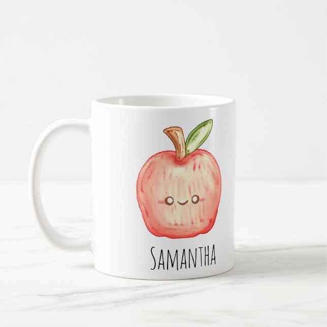 Caneca De Café Maçã de Fruta de Aquarela (Esquerda)