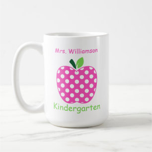 Caneca De Café Maçã de Professor com Pontos Pink e Verde
