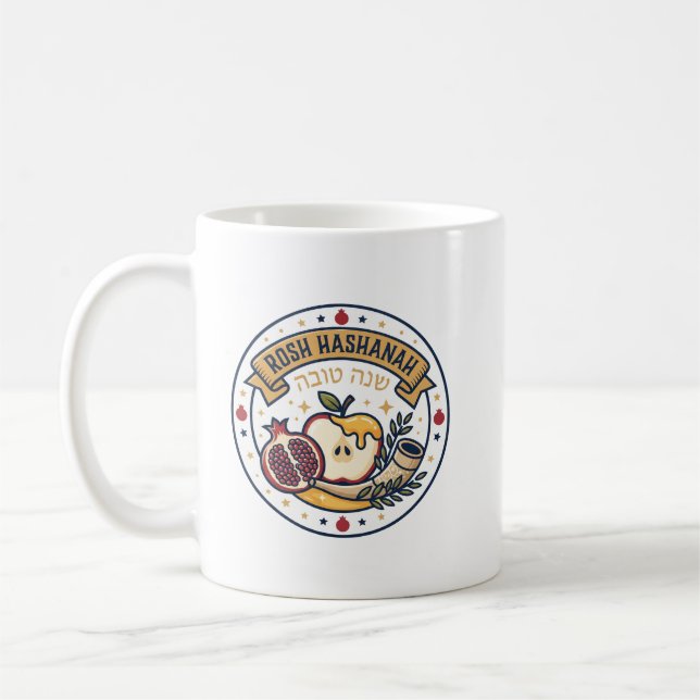 Caneca De Café Maçã, Mel e Romã Feliz Rosh Hashaná (Esquerda)