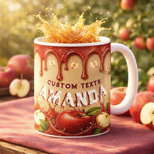 Caneca De Café Maçã Vermelho Bege Vintage Favor Festa de Jardim