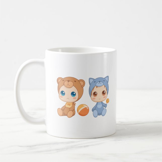 Caneca De Café Macacão de Bebês Gêmeos Urso Gato (Esquerda)