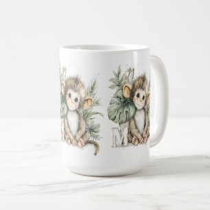 Caneca De Café Macaco alfabeto de animal bebê aquarela fofo