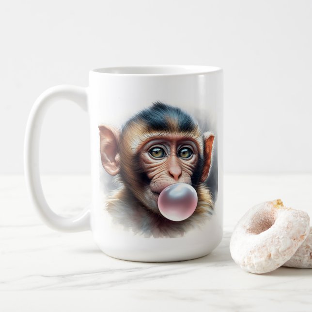 Caneca De Café Macaco-Cachorro Soprando Bolhas Goma-Bolha (Com Donut)