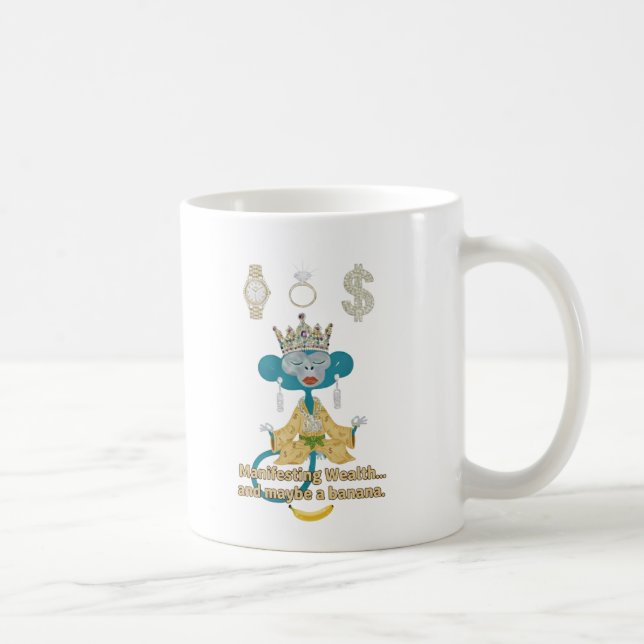 Caneca De Café Macaco de arte zen Manifestando Riqueza  (Direita)