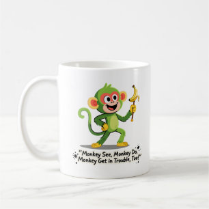 Caneca De Café Macaco Engraçado Vê Macaco Faz Gráfico