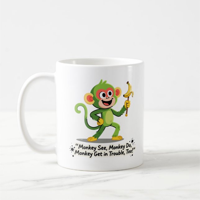 Caneca De Café Macaco Engraçado Vê Macaco Faz Gráfico (Esquerda)
