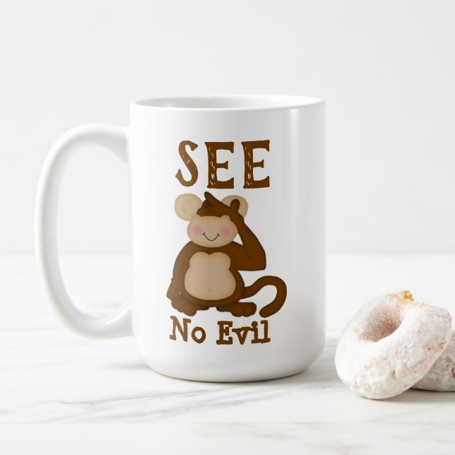 Caneca De Café Macaco Engraçado Ver Sem Mau (Com Donut)