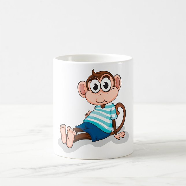 Caneca De Café Macaco Fofo de Camisa Listrada Azul e Shorts (Criador carregado)