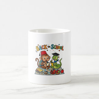 Caneca De Café Macaco Fofo e Cobra Voltando à Escola Cartoon
