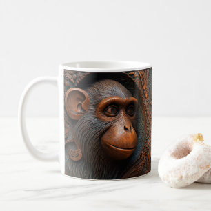 Caneca De Café Macaco Impresso, Ape Chimp, Com Vista De Couro Arr