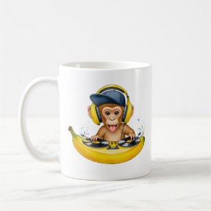 Caneca De Café Macaco Kawaii de DJ com Fones de Ouvido