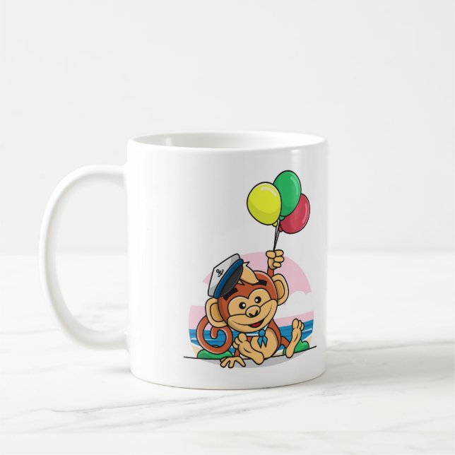 Caneca De Café Macaco Marinheiro com Balões Coloridos (Esquerda)