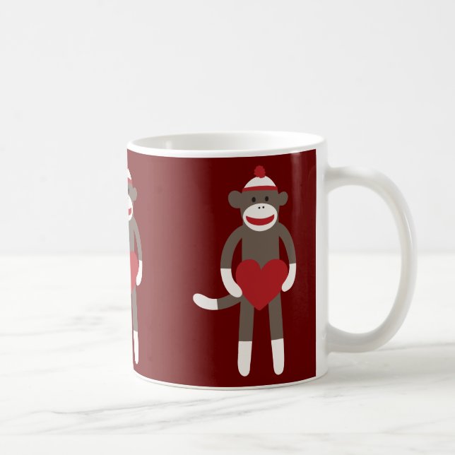 Caneca De Café Macaco-meia bonito com chapéu segurando coração (Direita)