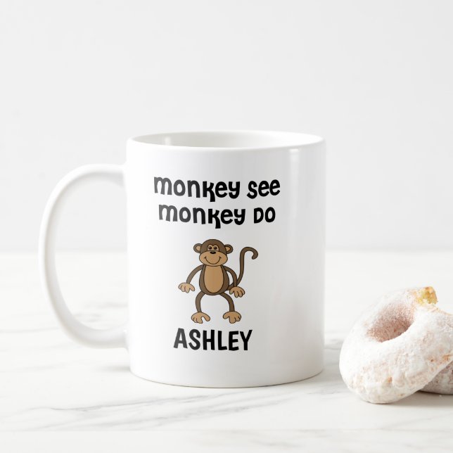 Caneca De Café Macaco Personalizado, Macaco Fazendo Mug (Com Donut)