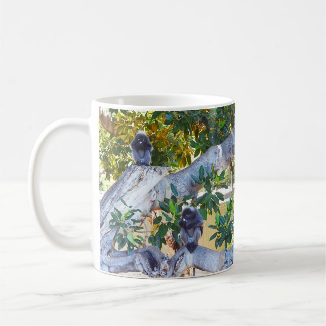 Caneca De Café Macacos Black Langur Comendo, Café Mug (Esquerda)