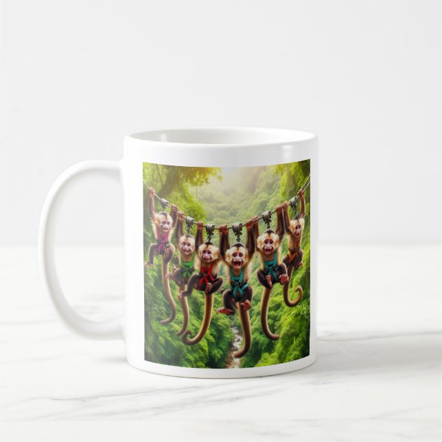 Caneca De Café Macacos Capuchin Numa Turnê À Canopia (Esquerda)