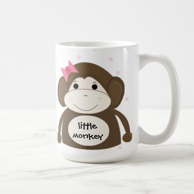 Caneca De Café Macaquinho Com Laço de Cabelo Rosa (Direita)