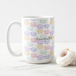 Caneca De Café Macarões Franceses com Aquarela