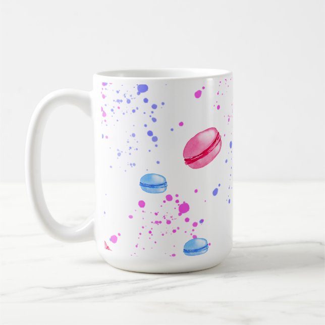 Caneca De Café Macarons apetitosos em respingos de aquarela (Esquerda)